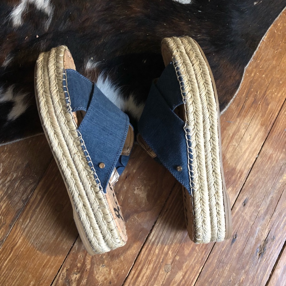 Sam Edelman Navy Denim Espadrille Slide Sandals - Picture 3 of 5